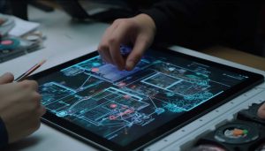 Advanced semiconductor design on a digital tablet for electronics innovation.