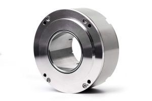 High-precision industrial mechanical part with metal finish.