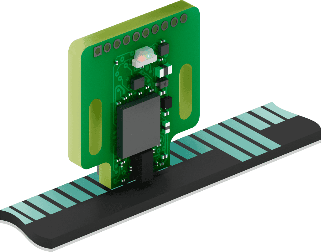 Microcontroller electronic component on a circuit board with connectors and circuitry.