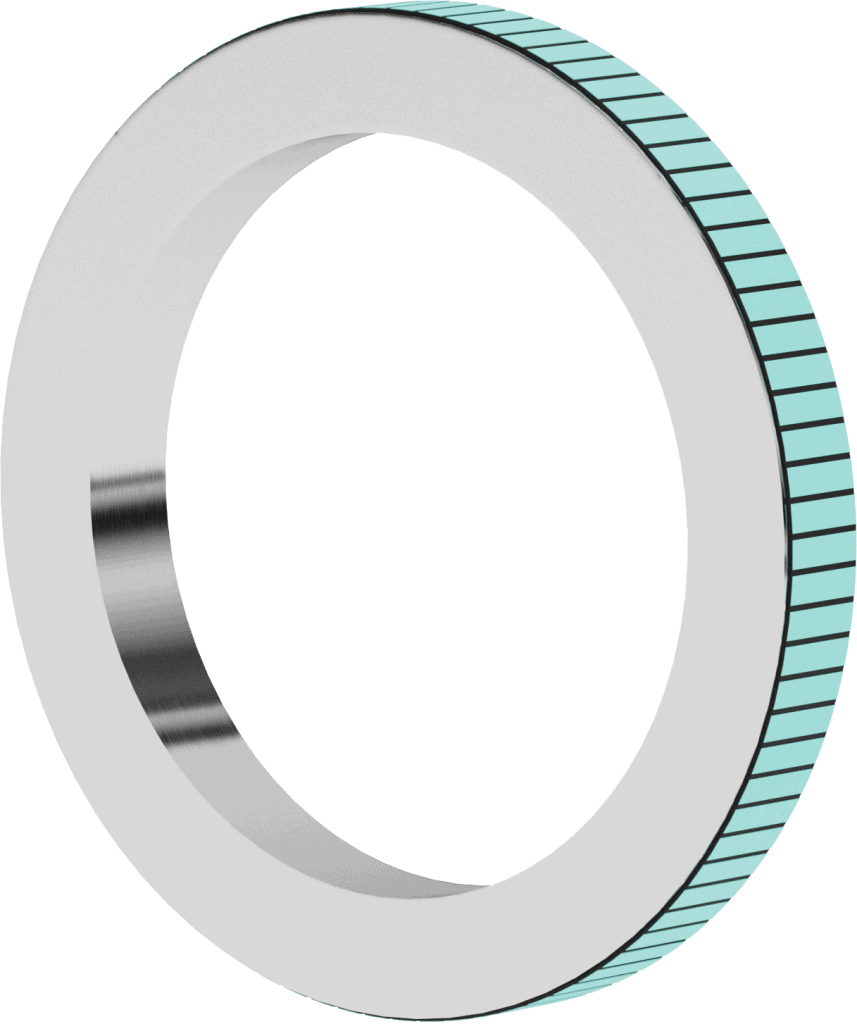 Ball bearing with blue markings for industrial machinery.