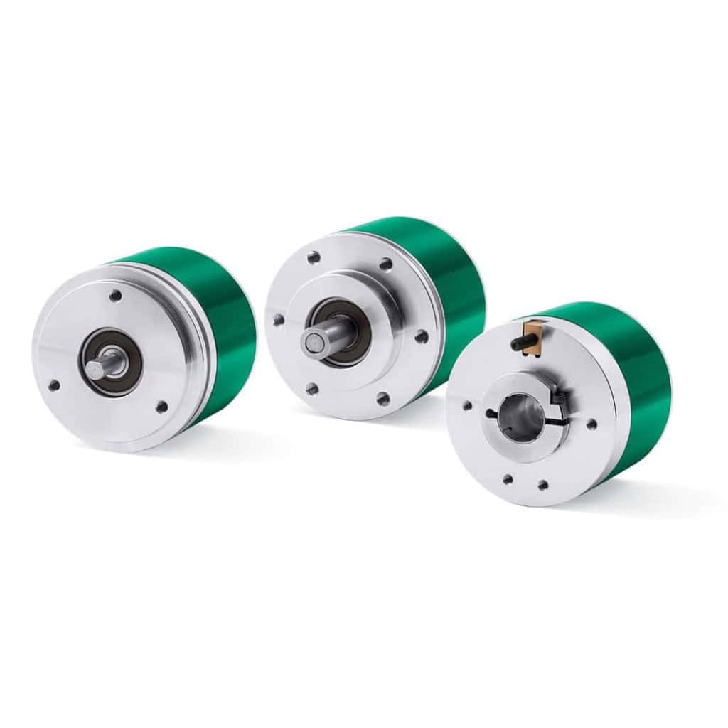 High-precision gear motors with green casing for industrial automation and robotics.